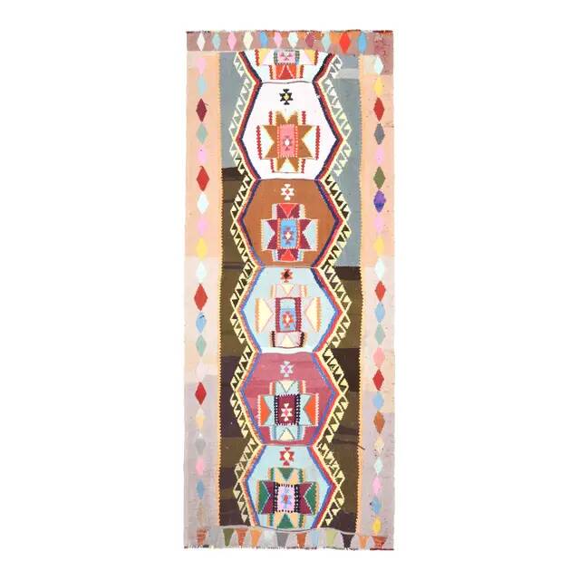 Vintage Turkish Oushak Handmade Wool Cotton Beige Runner Rug 116x282