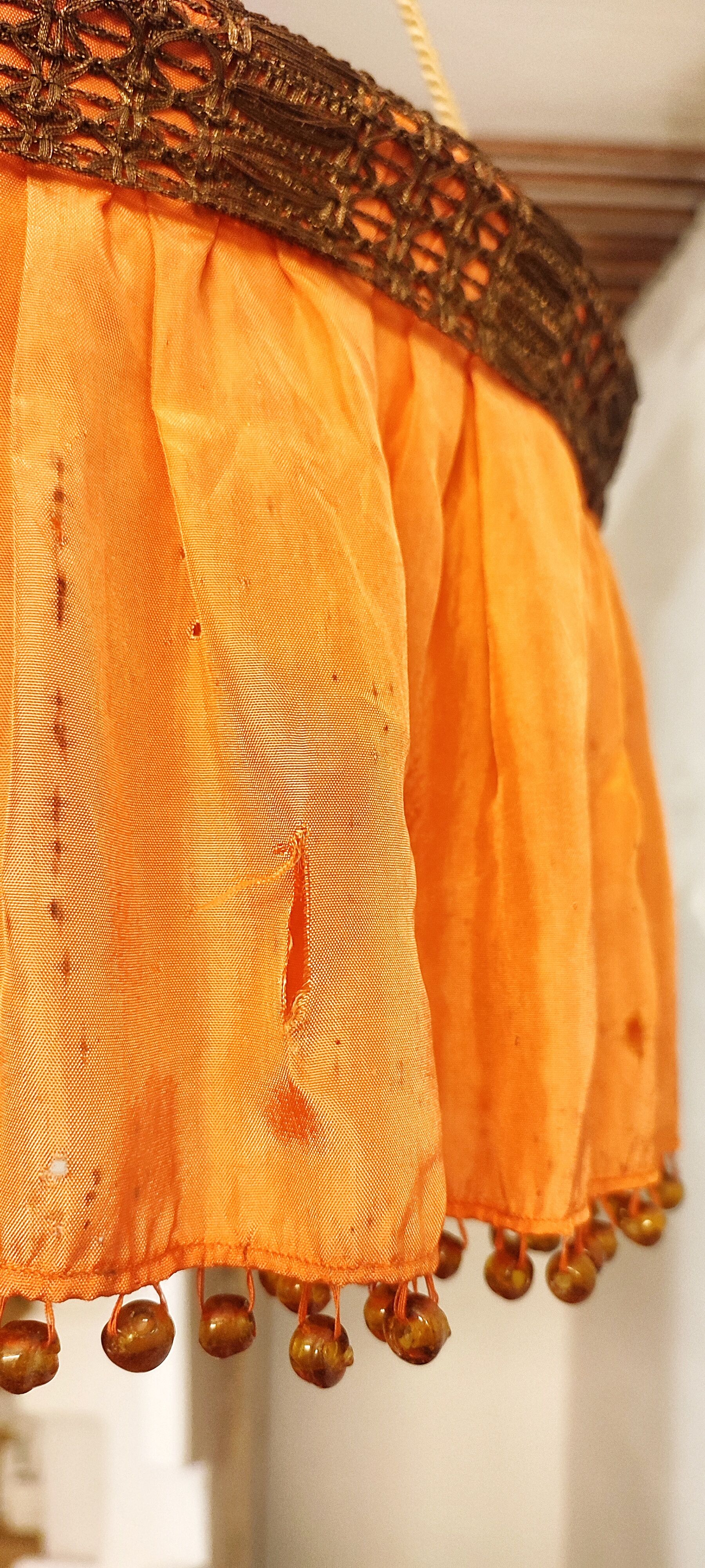 Ceiling lamp made of satin fabric and crystals, Spain, 1940