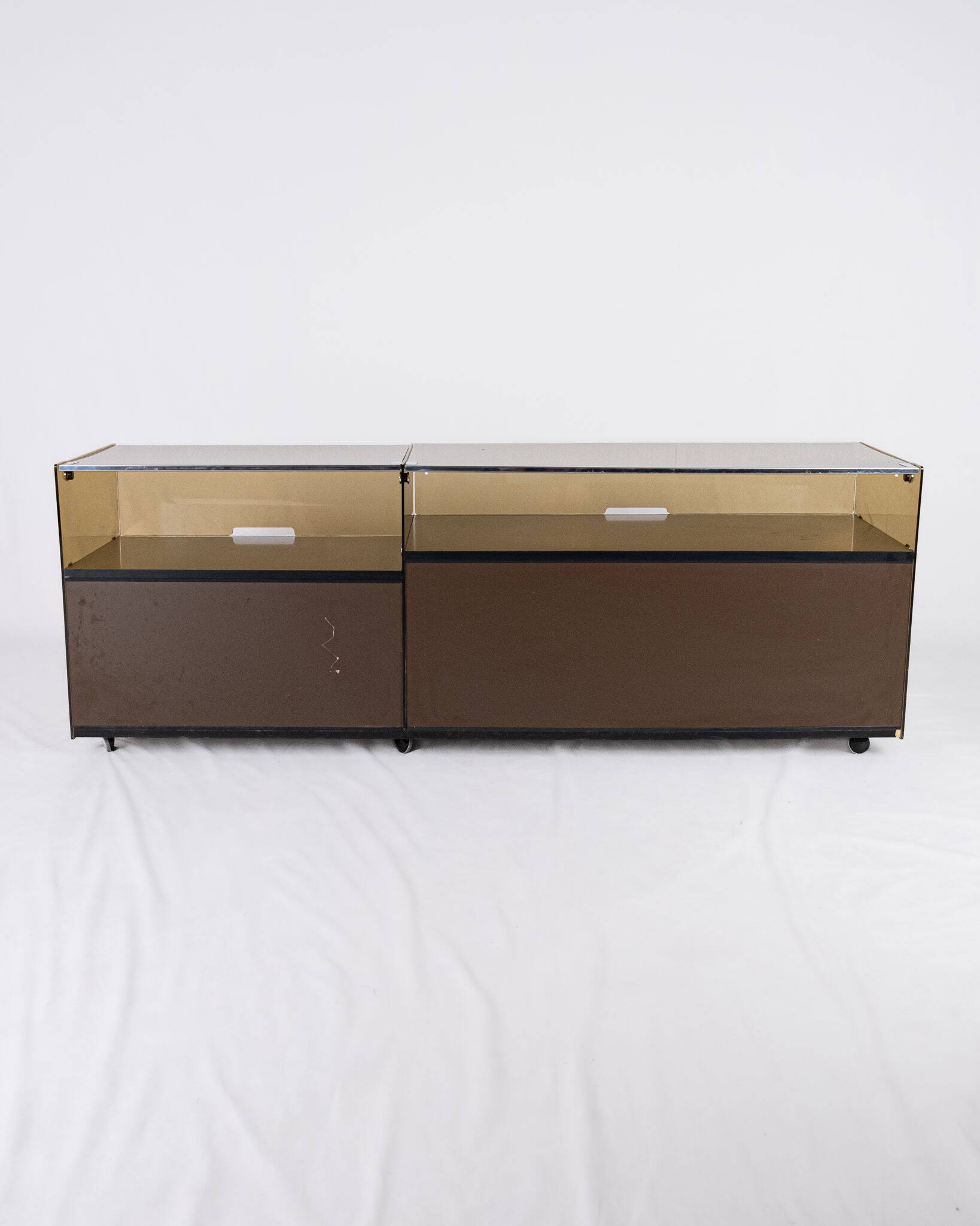 Enfilade or hi-fi unit in smoked plexiglass, France, 1970s