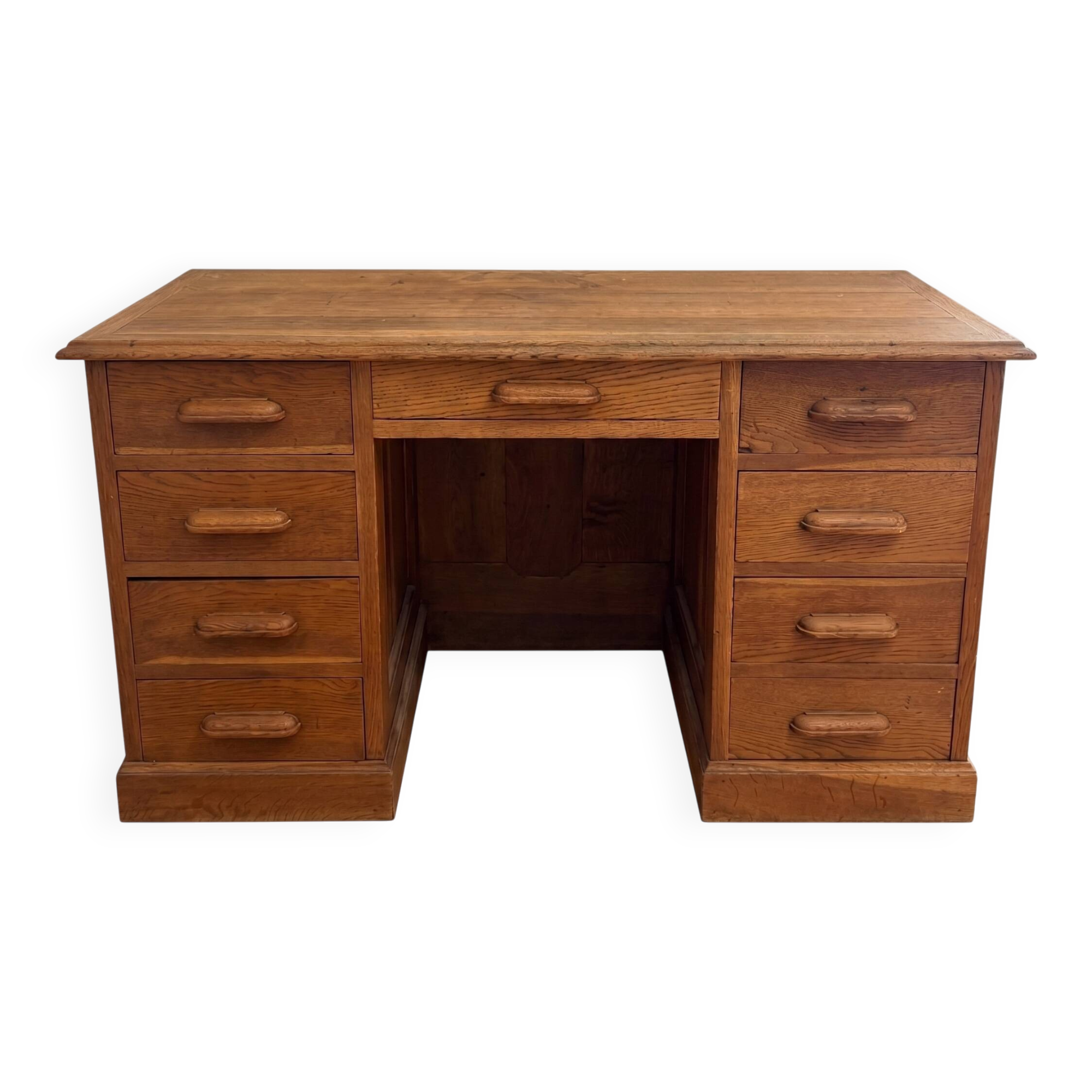 Large executive desk in solid oak – 9 drawers – English style – 130 cm