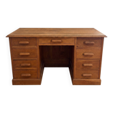 Grand bureau de direction en chêne massif – 9 tiroirs – Style anglais – 130 cm