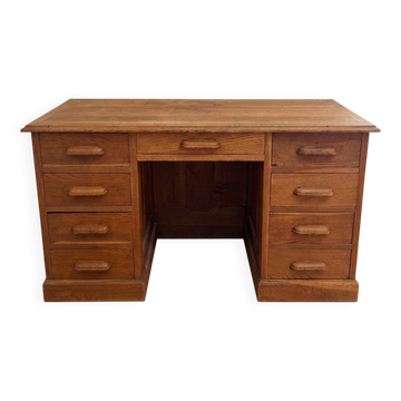 Large executive desk in solid oak – 9 drawers – English style – 130 cm