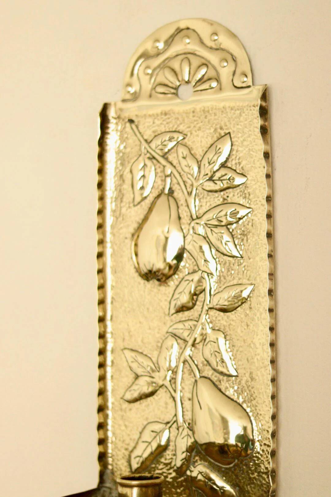 Vintage European brass sconce in pear motif