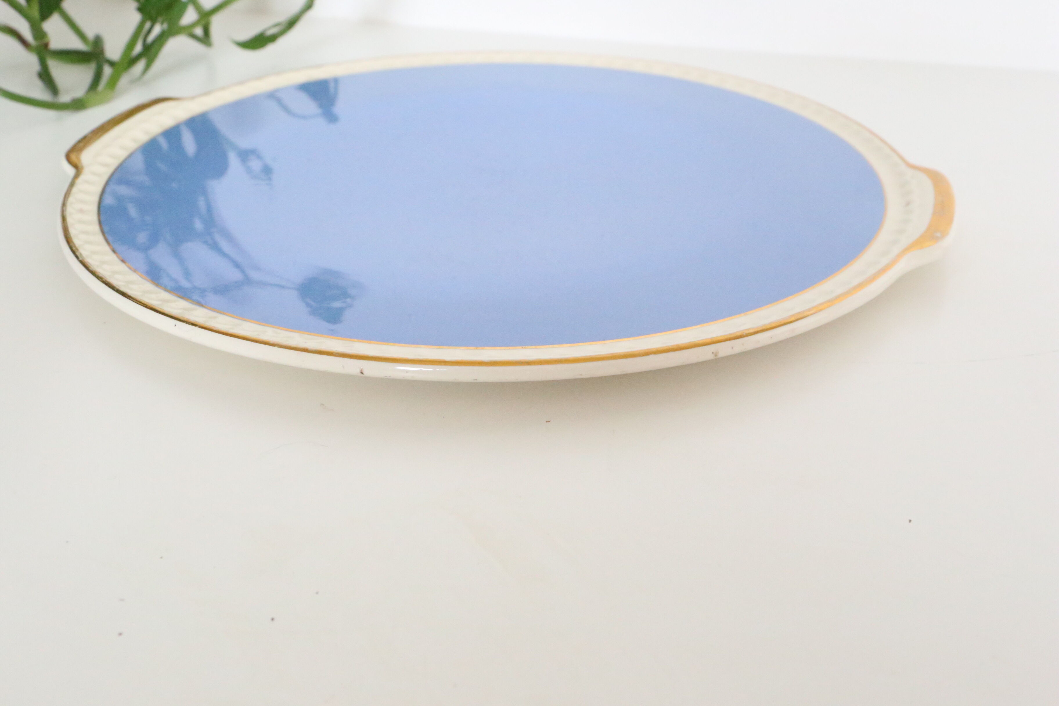 Blue ceramic dish and golden edges, Villeroy and Boch, vintage