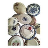 Set of 12 ironstone plates – Deep blue & red