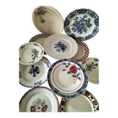 Set of 12 ironstone plates – Deep blue & red