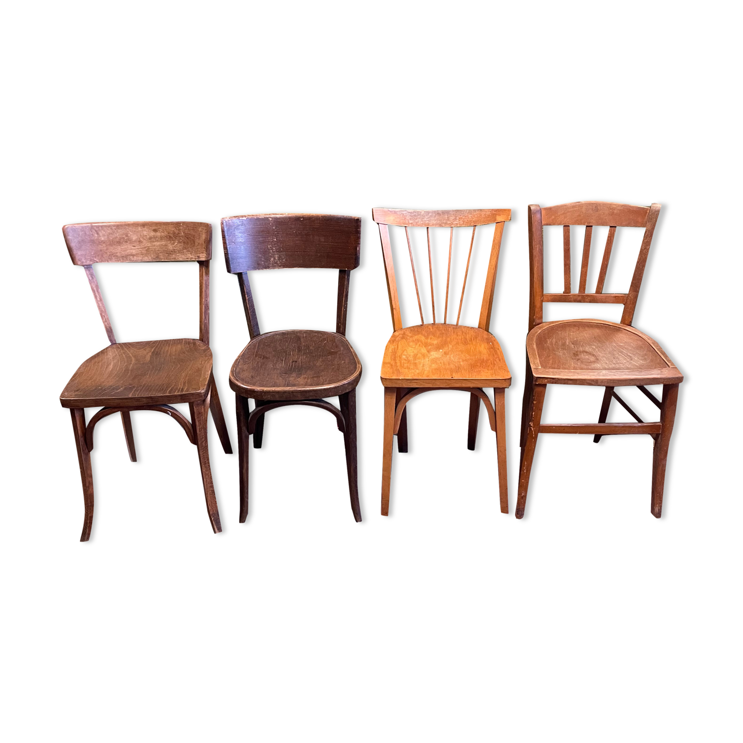 Set 4 vintage mismatched bistro chairs 50