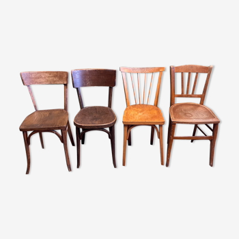 Set 4 chaises bistrot dépareillées vintage 50