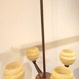 Art deco chandelier 4 globes clichy and copper glass