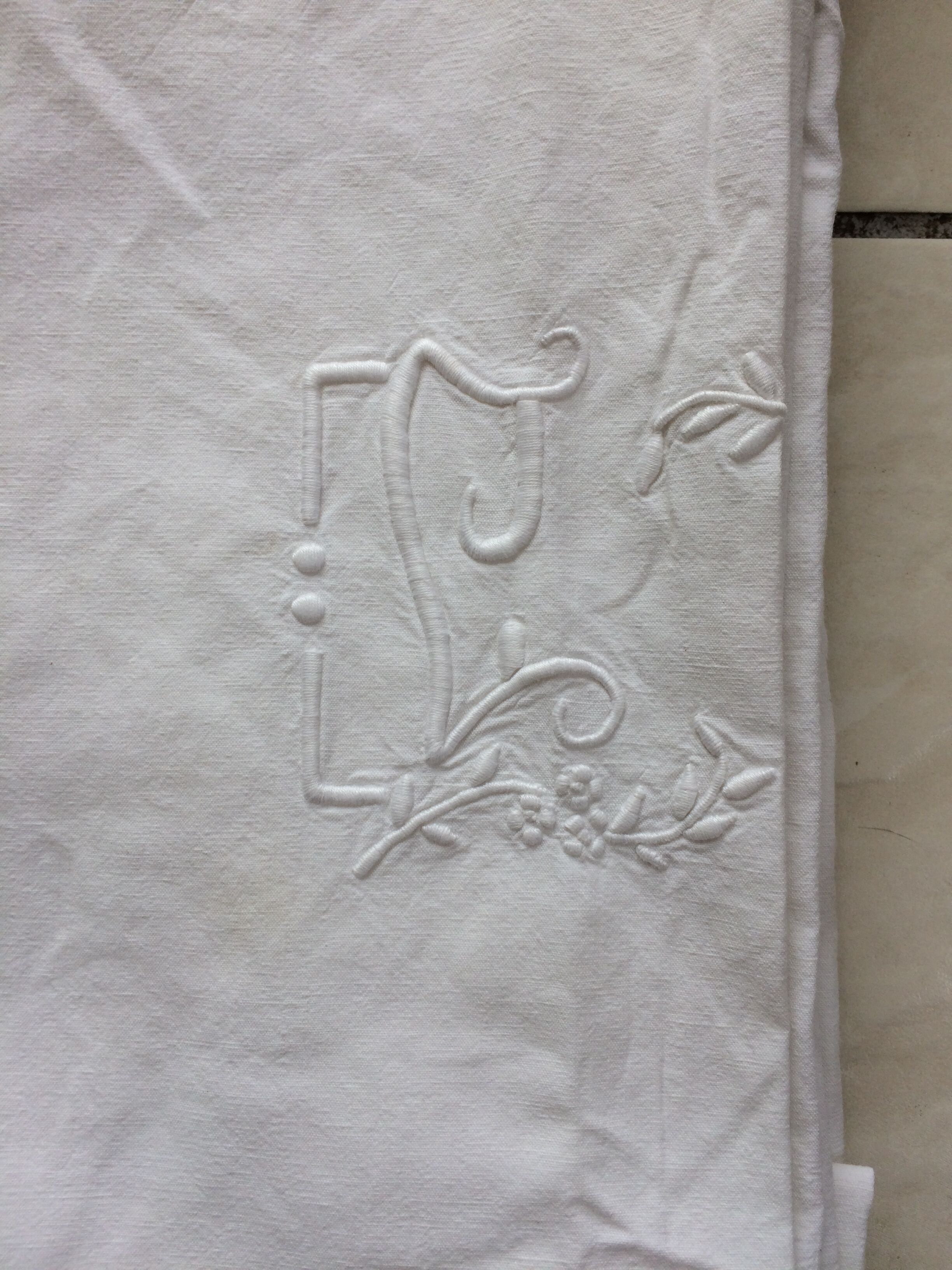Old white cotton cloth monograms and handmade days