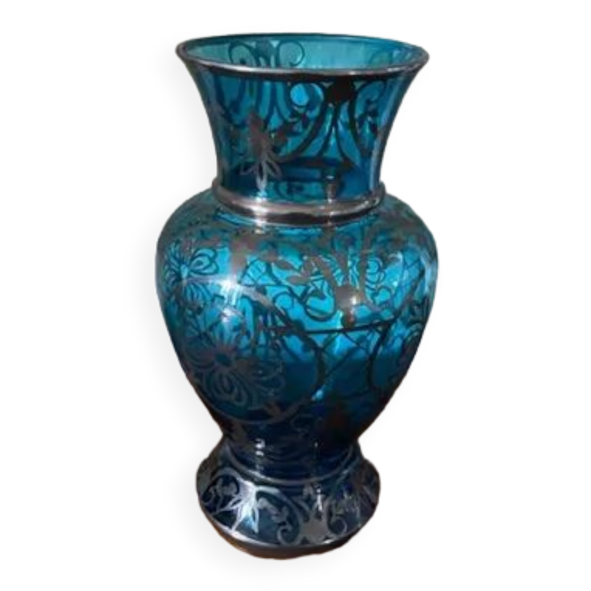 Ancient Venice vase in blown glass enamelled Murano decoration in silver