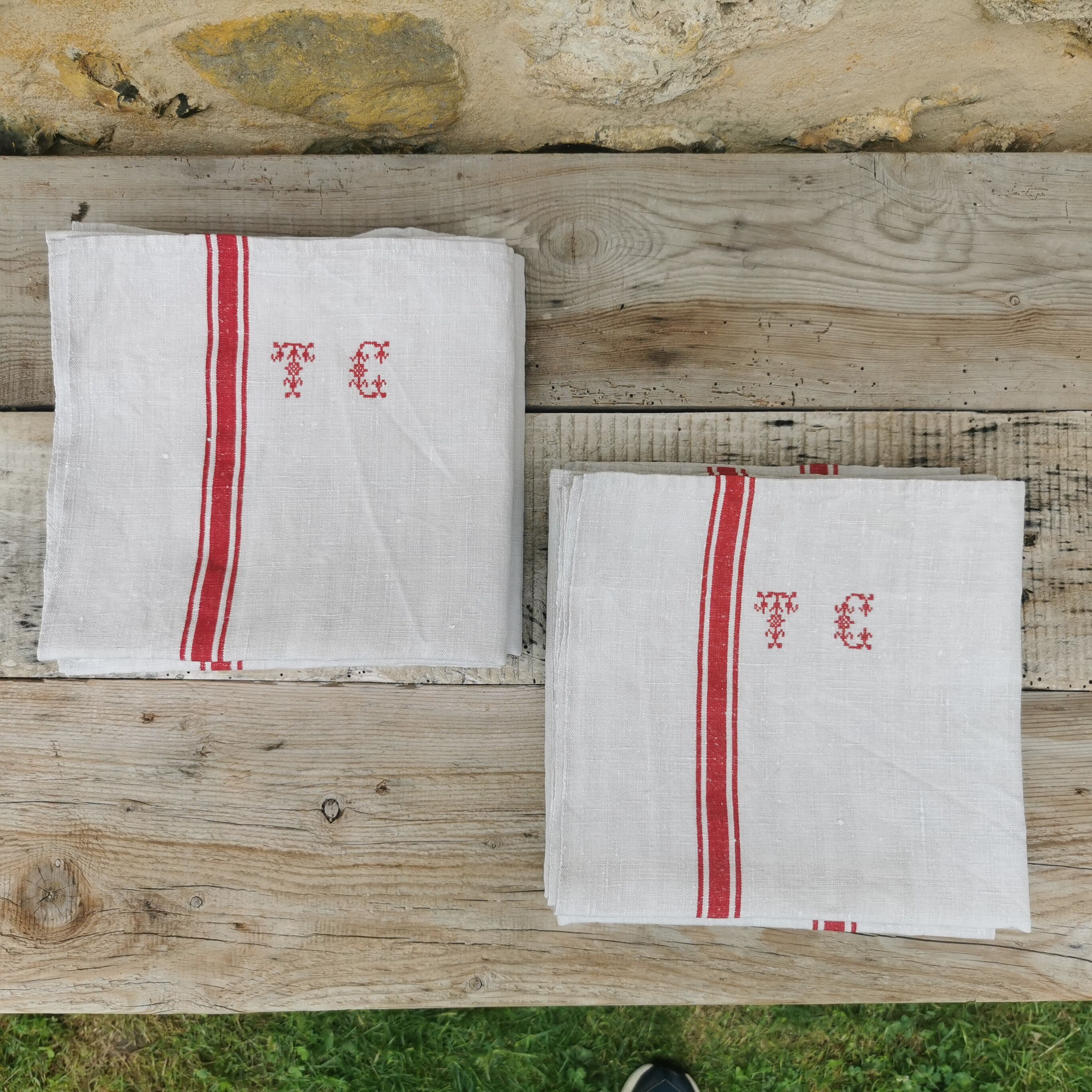6 old monogrammed tea towels