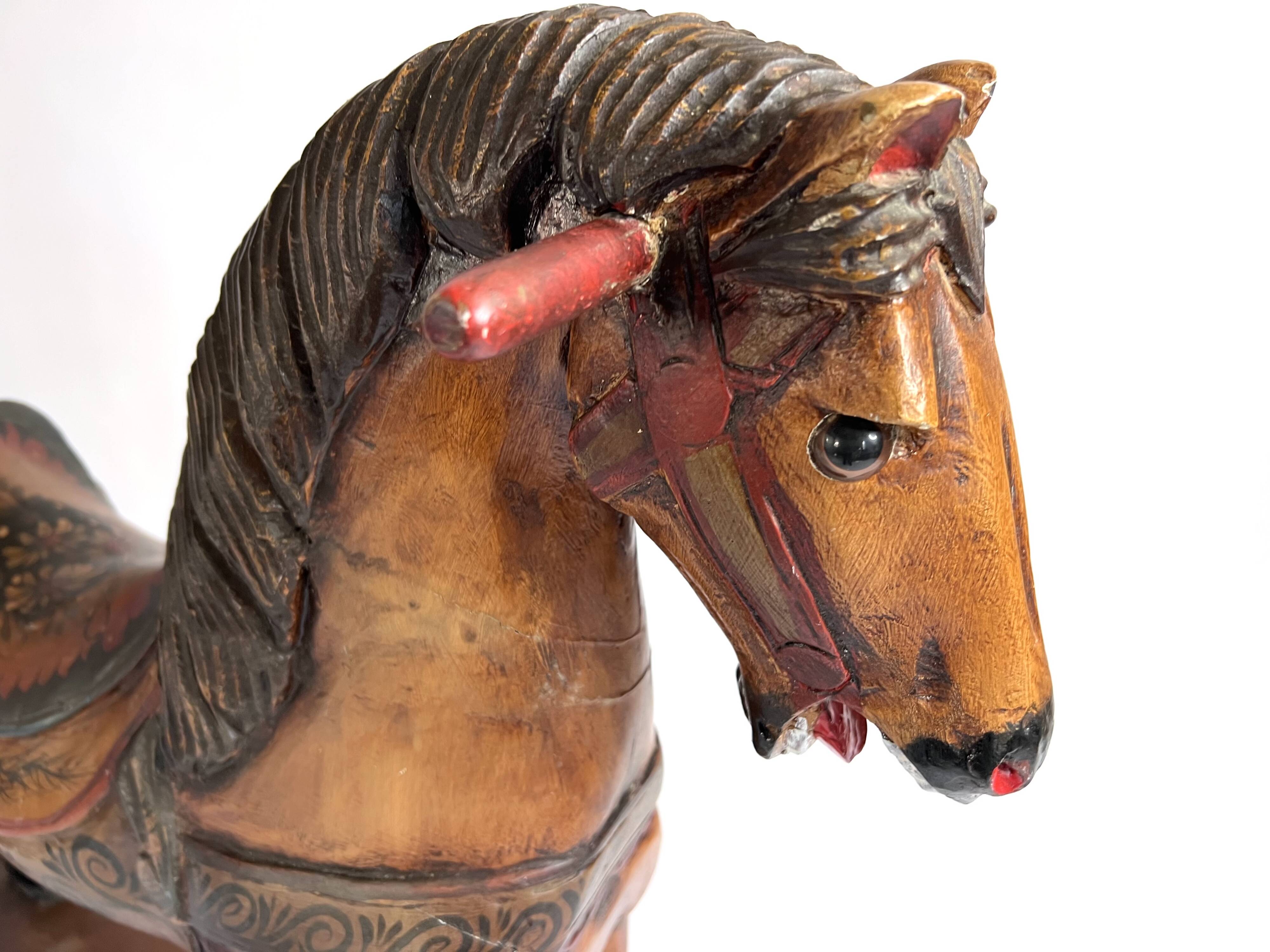 Antique painted wooden rocking horse – Large decorative model on wheels