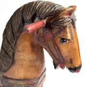 Antique painted wooden rocking horse – Large decorative model on wheels