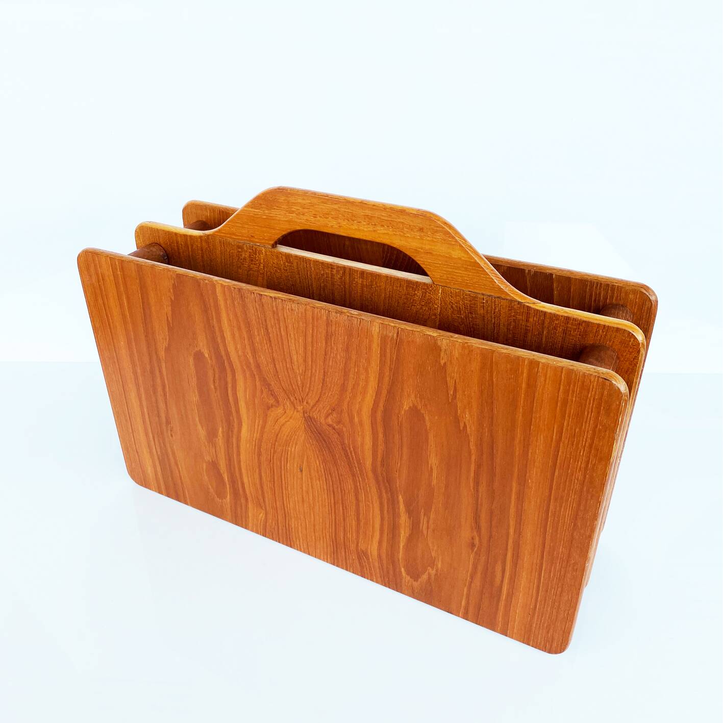 Vintage solid teak wood magazine rack Scandinavian 1960s