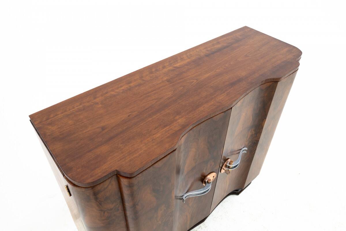 Art Deco walnut commode cabinet, Western Europe, mid-20th century.