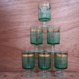 6 verres à eau à pied vert émeraude liseré doré Luminarc