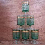6 verres à eau à pied vert émeraude liseré doré Luminarc