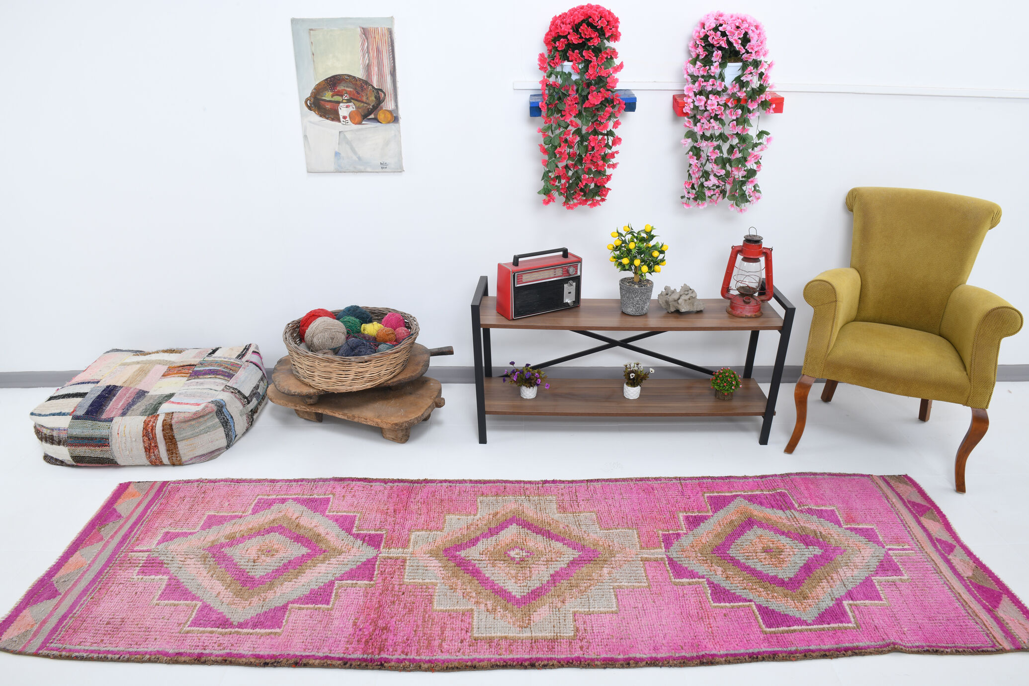 Pale pink vintage runner rug 300x86cm