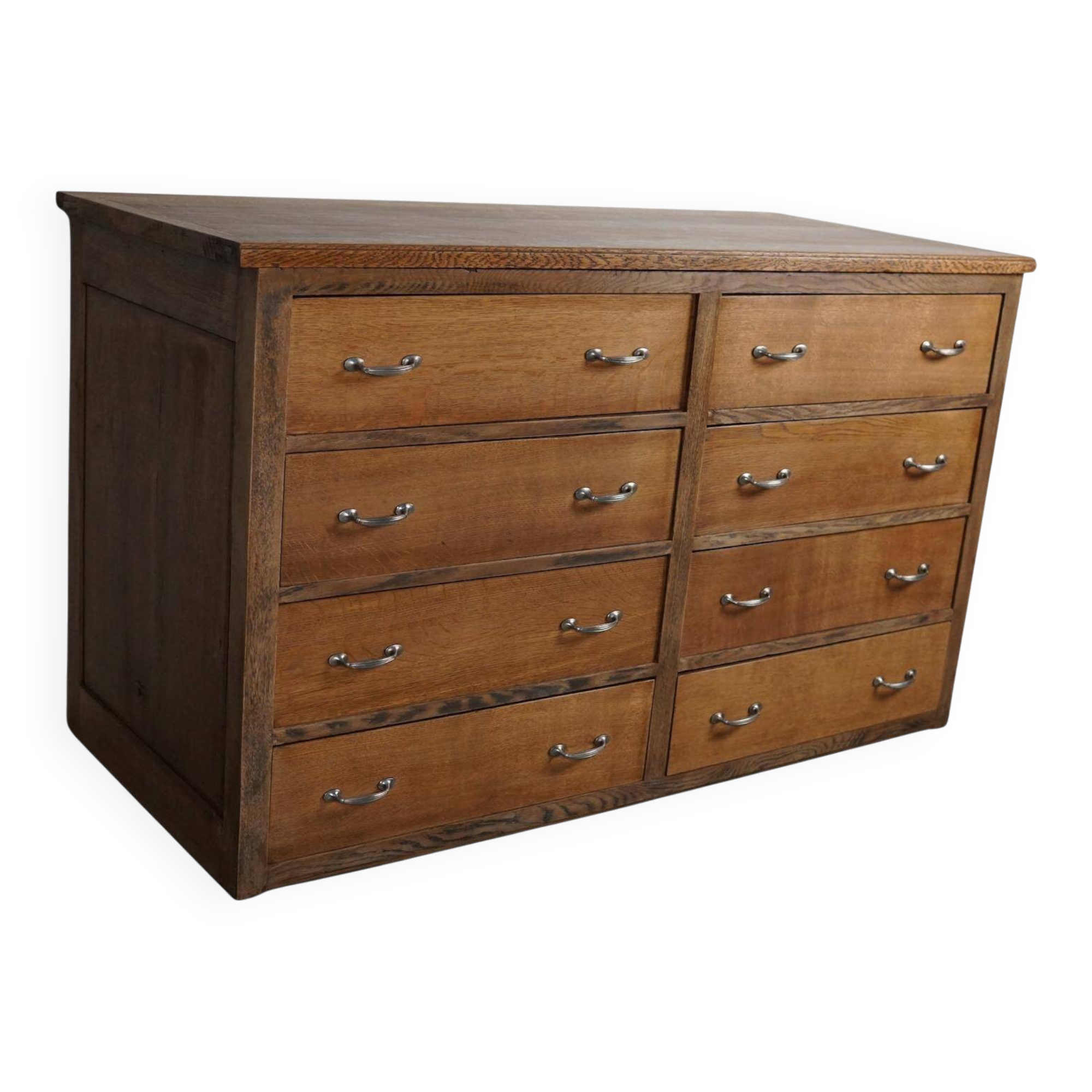 Antique French oak shop cabinet / kitchen island, 1930s