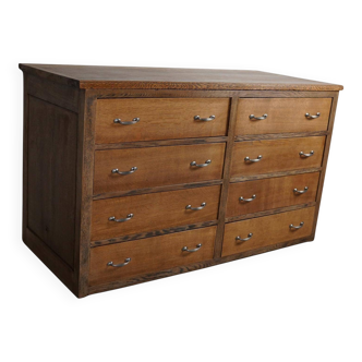 Antique French oak shop cabinet / kitchen island, 1930s