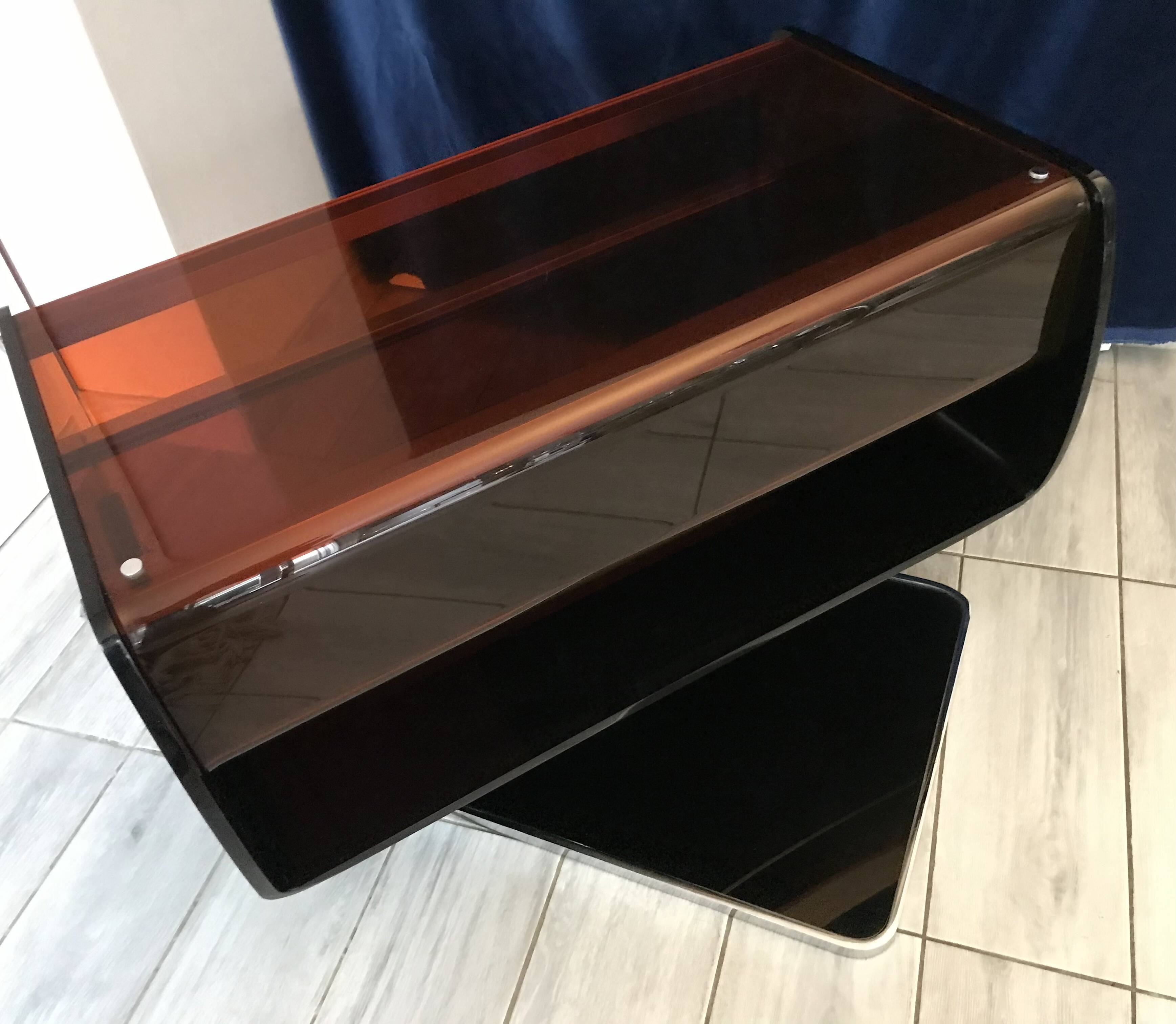Meuble de TV pivotant en plexiglas fumé