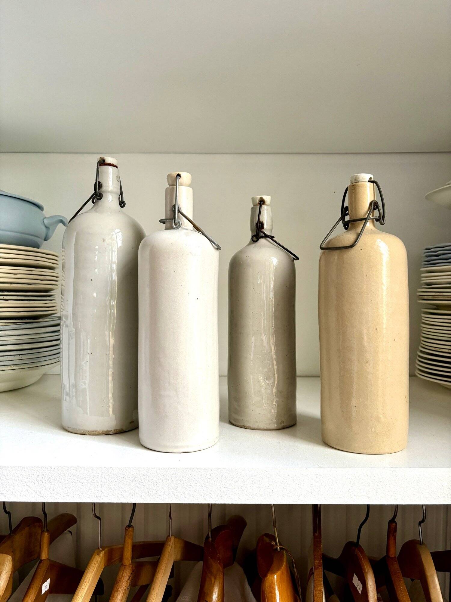 4 beige glazed stoneware bottles