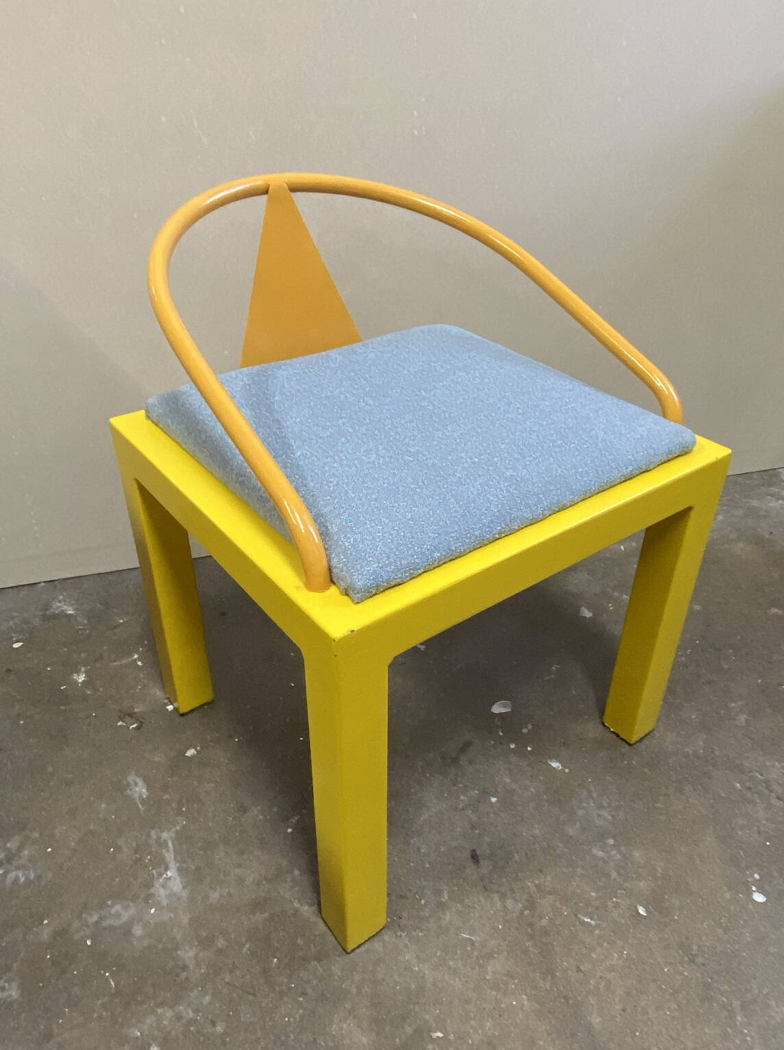 Postmodern Memphis chair in yellow and blue, Michele de Luchi style