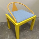 Postmodern Memphis chair in yellow and blue, Michele de Luchi style