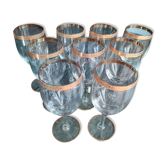 Set of 9 water or red wine glasses in crystal curled and gilded edging