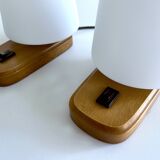 Paire de lampes scandinaves vintage, bois et verre