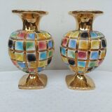 PAIR OF CERAMIC VASES DOREE, POLYCHROME, VINTAGE ITALY 60'S