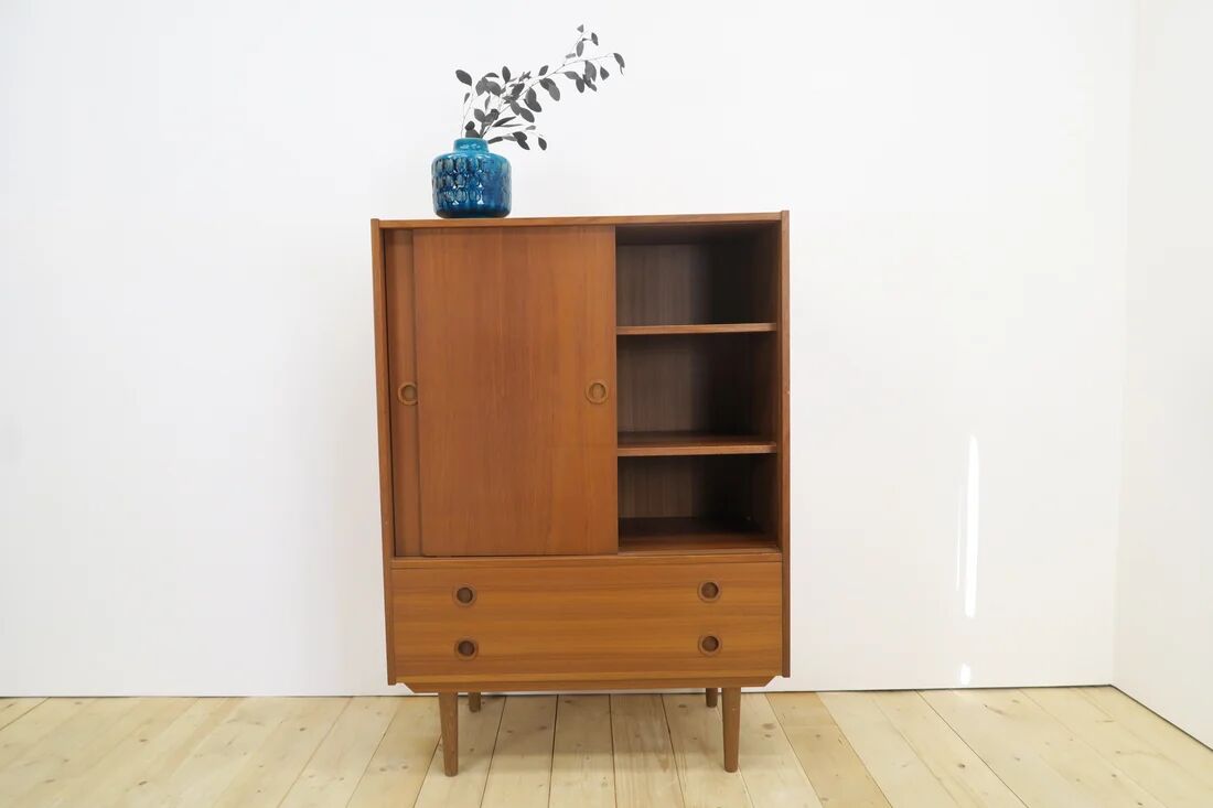 High teak cabinet with sliding doors, 1960s