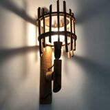 Pair of rattan bamboo lantern wall lights. 1950s-1960s