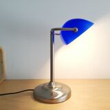 Blue glass and brass bankers lamp