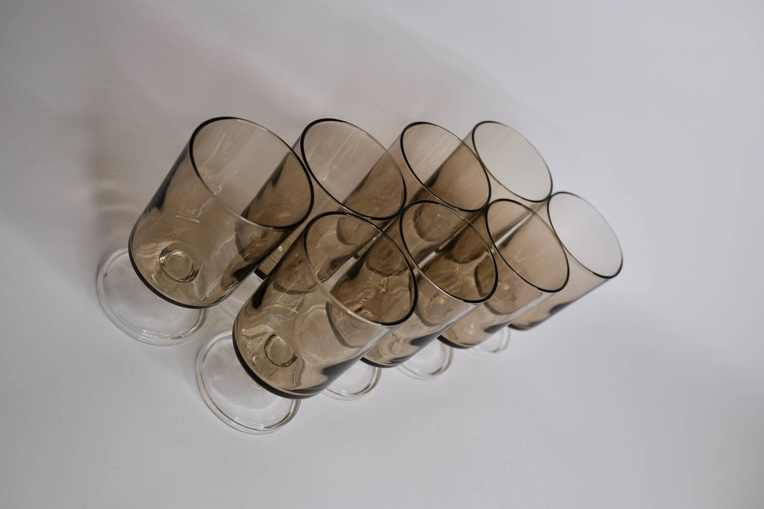 Set of 8 vintage Luminarc smoked stemmed glasses – 70s