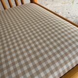 Set of 4 Scandinavian light wood dining chairs with beige polyester upholstered seats