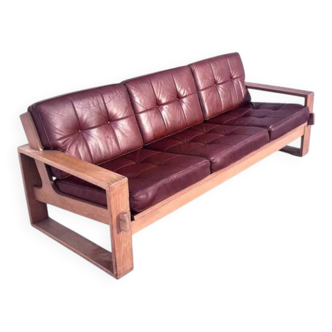 Canapé en cuir 3 places de style "Bonanza", années 1970