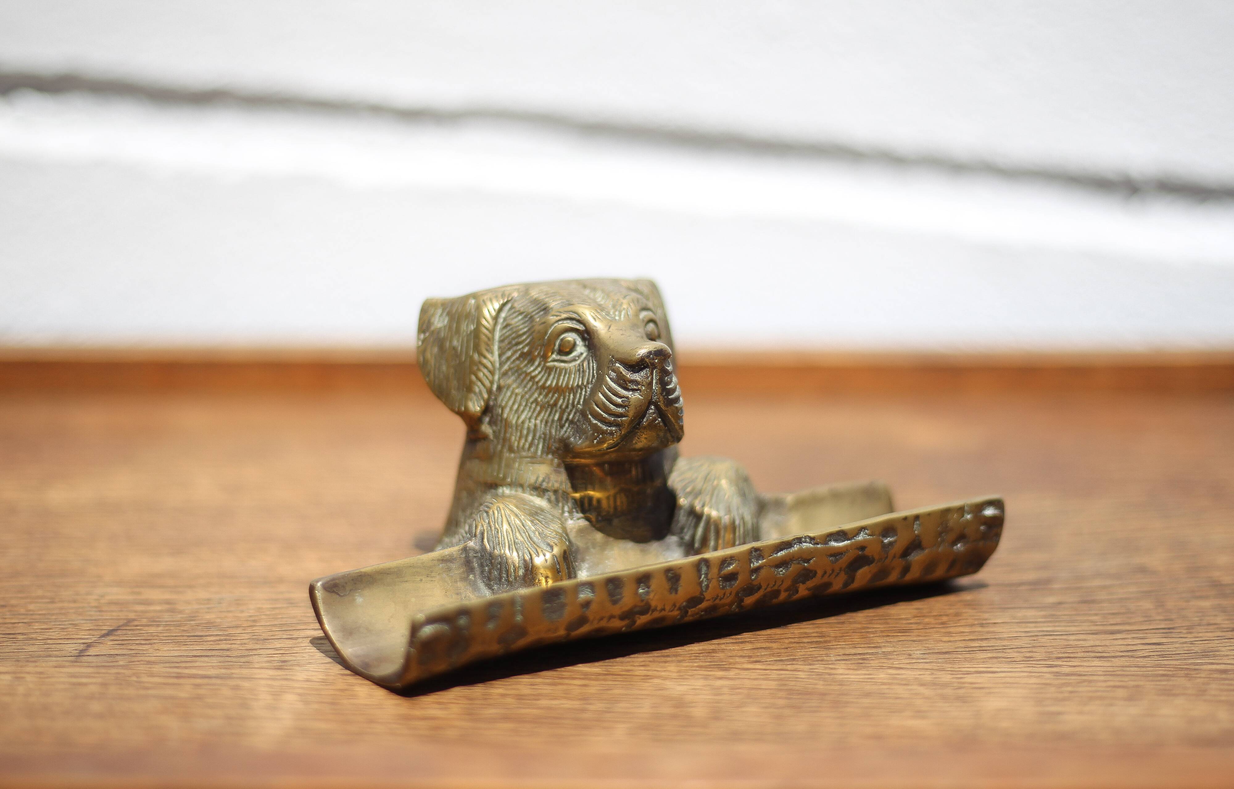 Vintage Dog Head Bronze Pen Holder