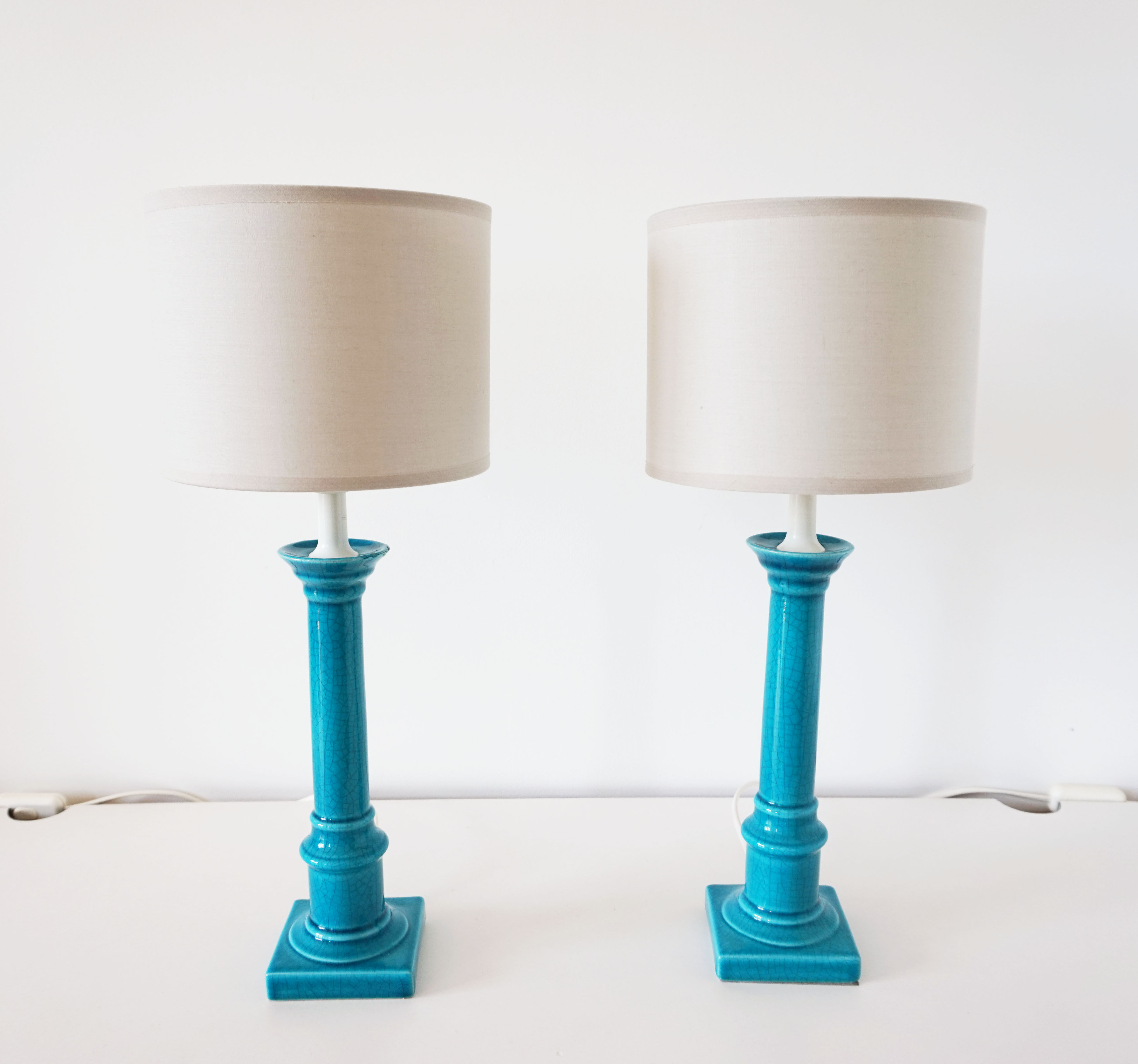 Pair of turquoise ceramic lamps