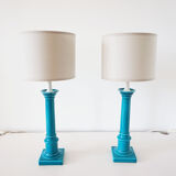 Pair of turquoise ceramic lamps