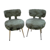 1970 green moumoute pelfran chair duo