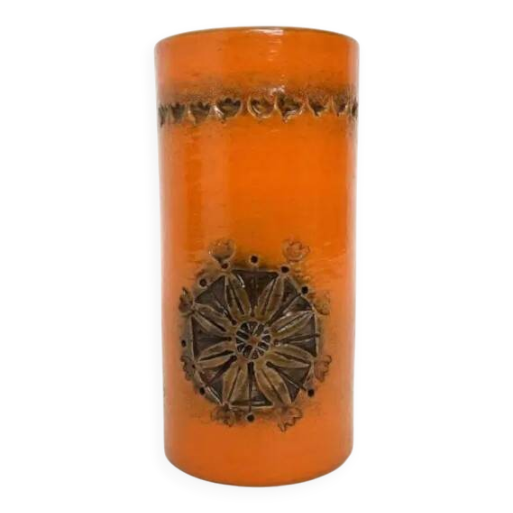 Bitossi vase, Aldo Londi design, Seville decoration, 1960s. Cylindrical vas