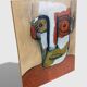 Abstract neo-primitive French portrait painting, mixed media on panel, 1999