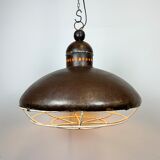 Large Brown Industrial Lamp with Iron Grid, 1960s