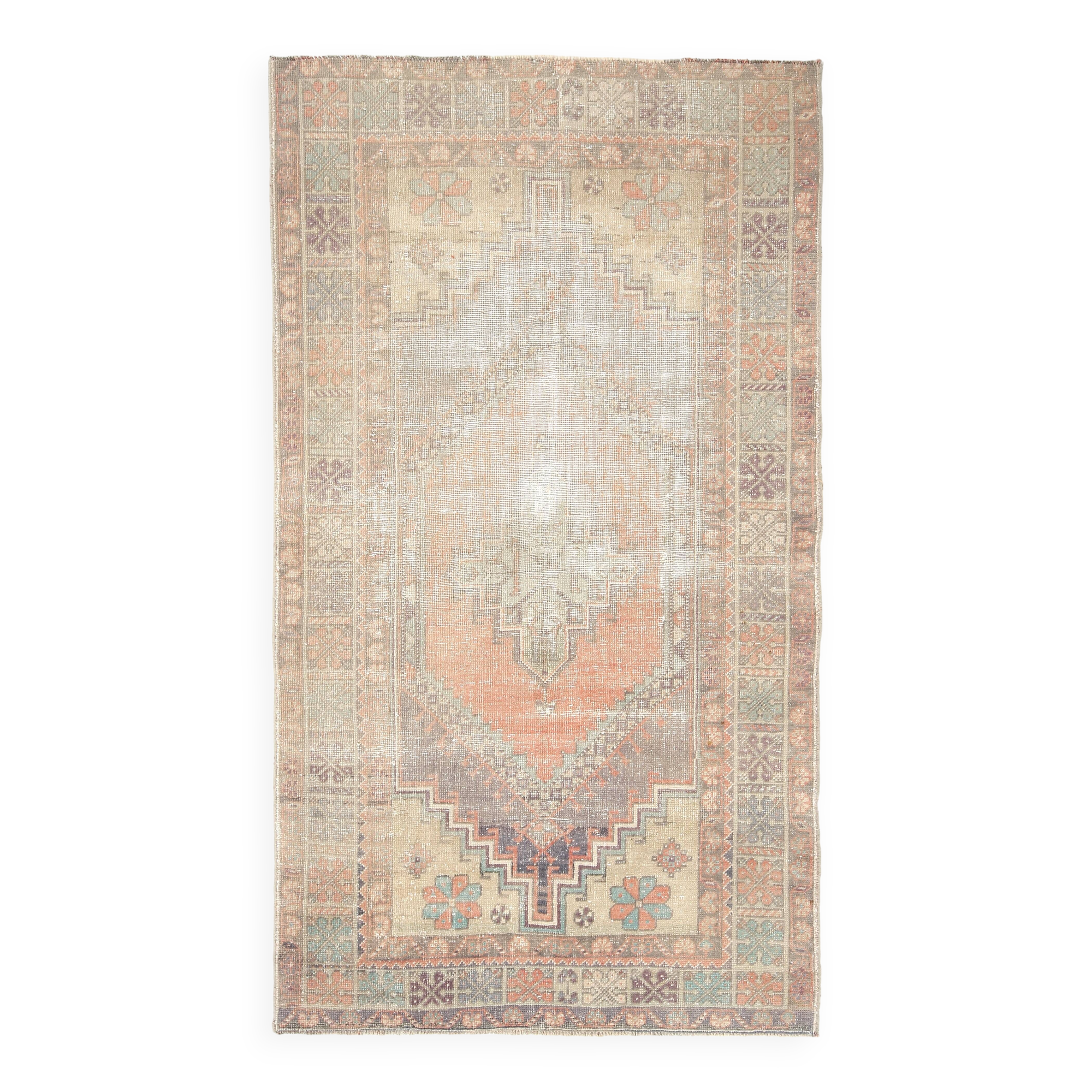 4x6 Rug For Kitchen Handmade Wool Vintage Rug, 112x196Cm SK 3865