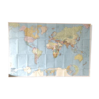 Carte planisphère le monde 124x82cm années 60