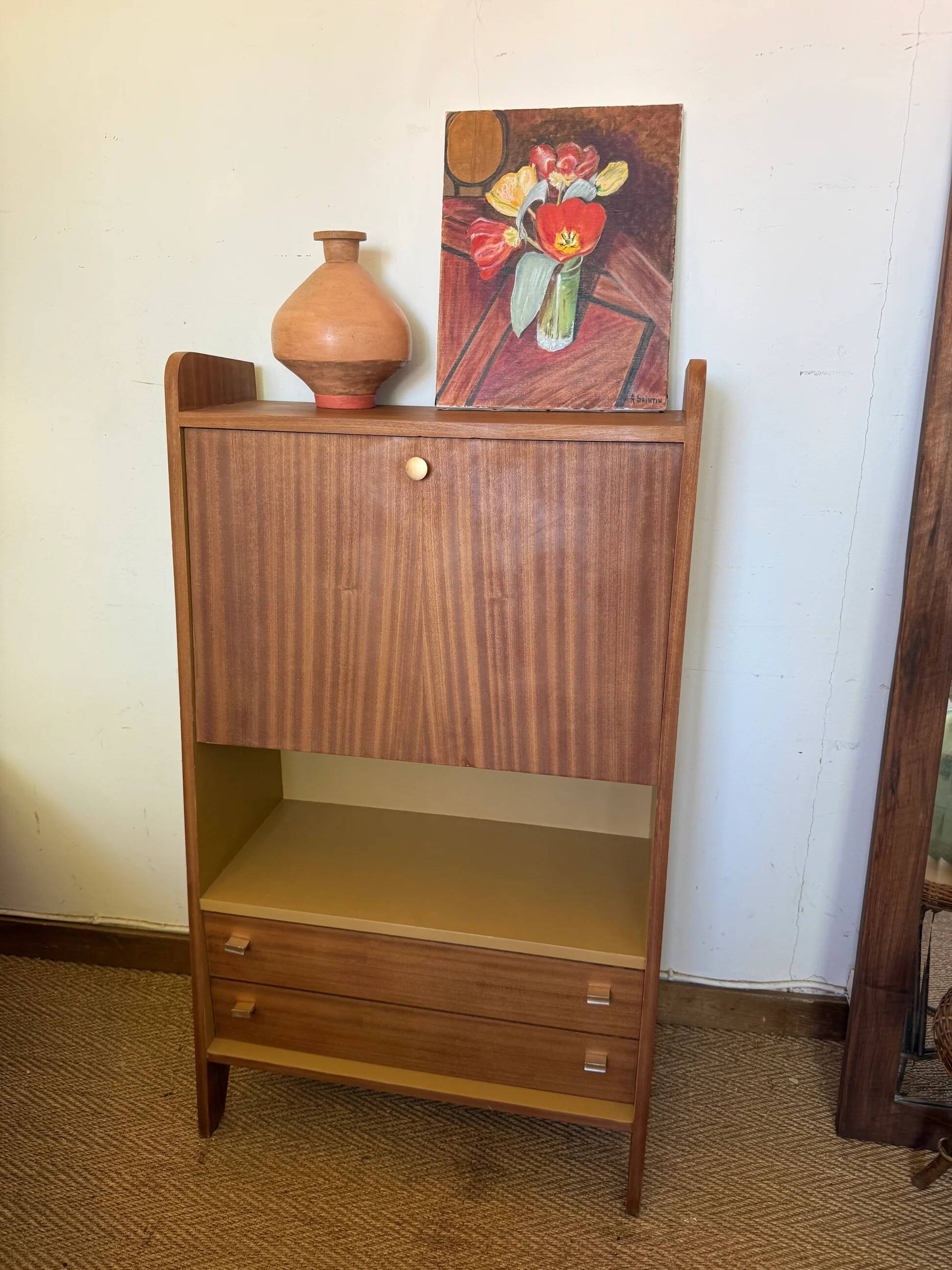 Secrétaire vintage compact placage acajou