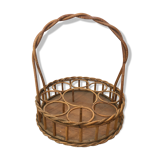 Vintage basket bottle holder in rattan wicker