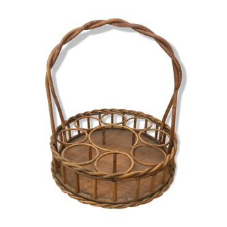 Panier vintage porte bouteille en osier rotin